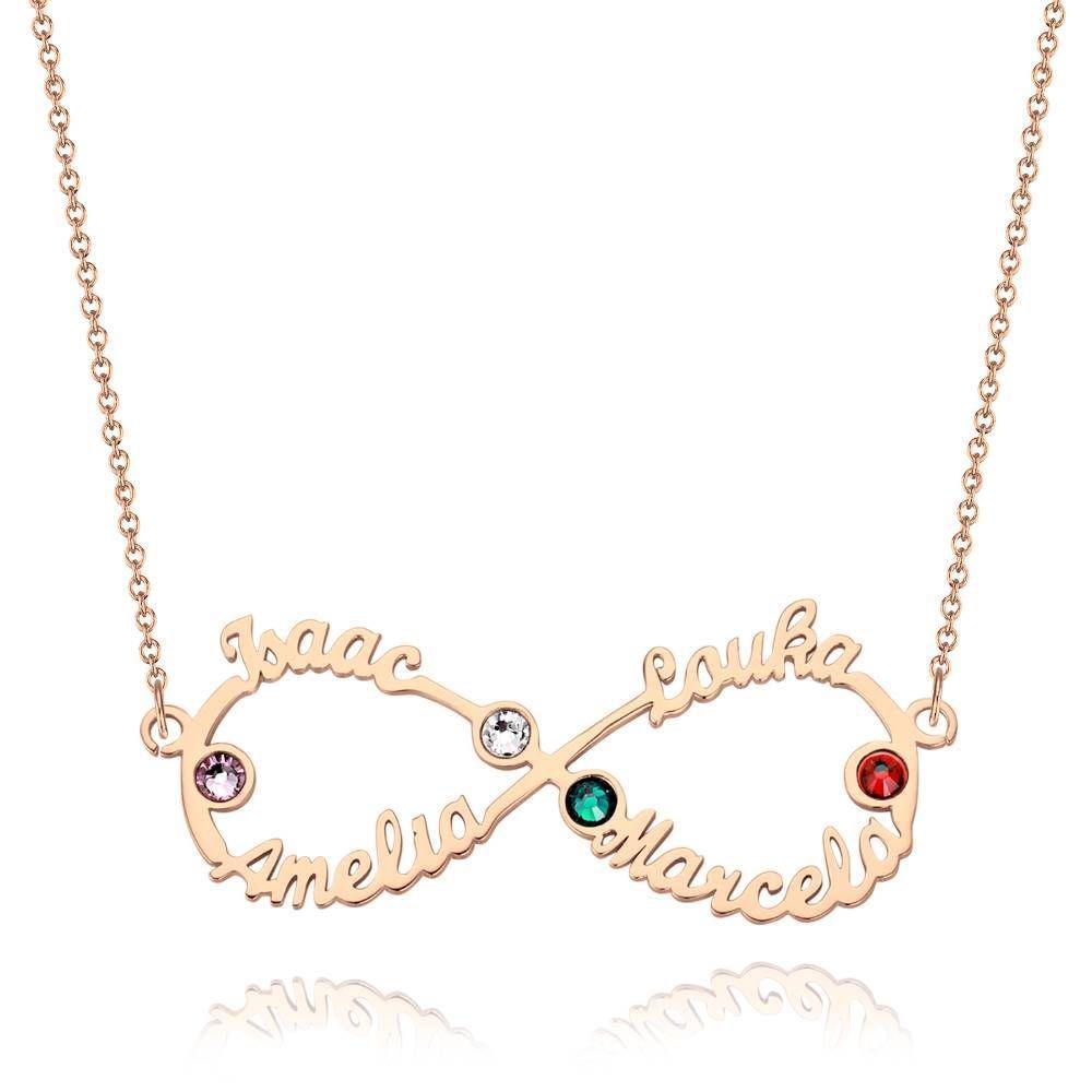 Name Necklace with Birthstone Infinity Necklace Four Names Four Birthstones Rose Gold Plated - Silver - soufeelus