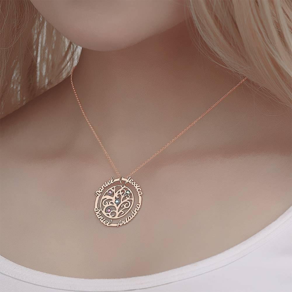 Custom Name Necklace with Birthstones, Family Tree Necklace Rose Gold Plated - Silver - soufeelus