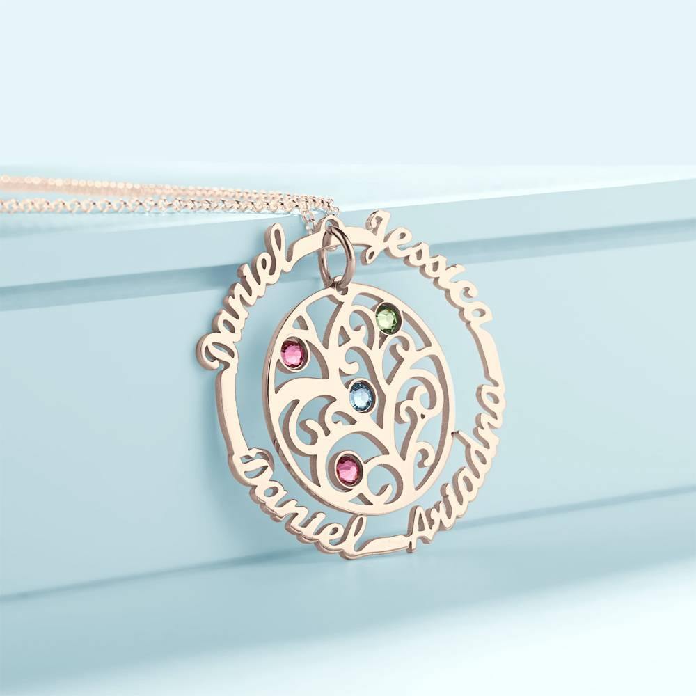 Custom Name Necklace with Birthstones, Family Tree Necklace Rose Gold Plated - Silver - soufeelus