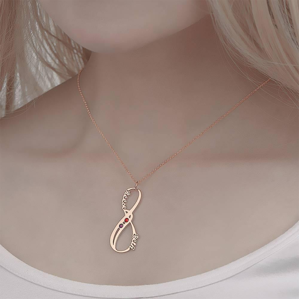 Name Necklace with Birthstone Infinity Necklace Unique Gift Rose Gold Plated - Silver - soufeelus