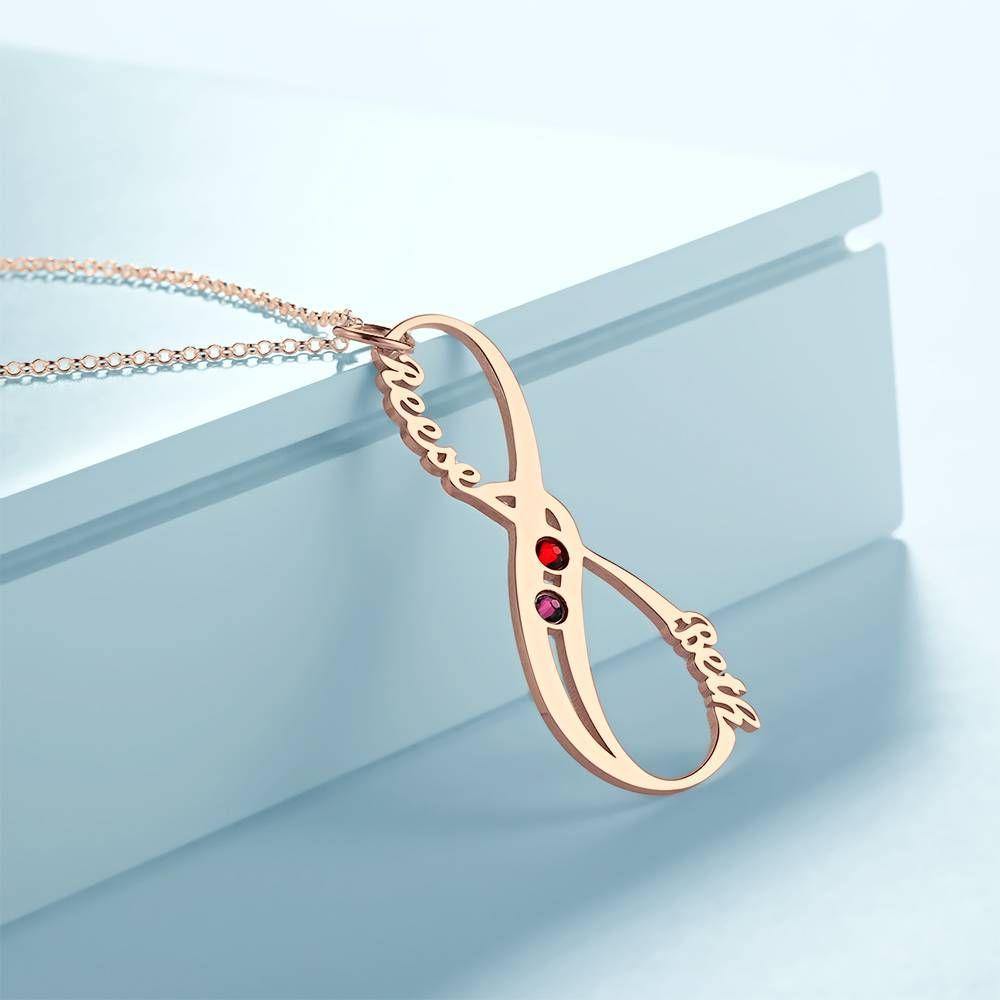 Name Necklace with Birthstone Infinity Necklace Unique Gift Rose Gold Plated - Silver - soufeelus