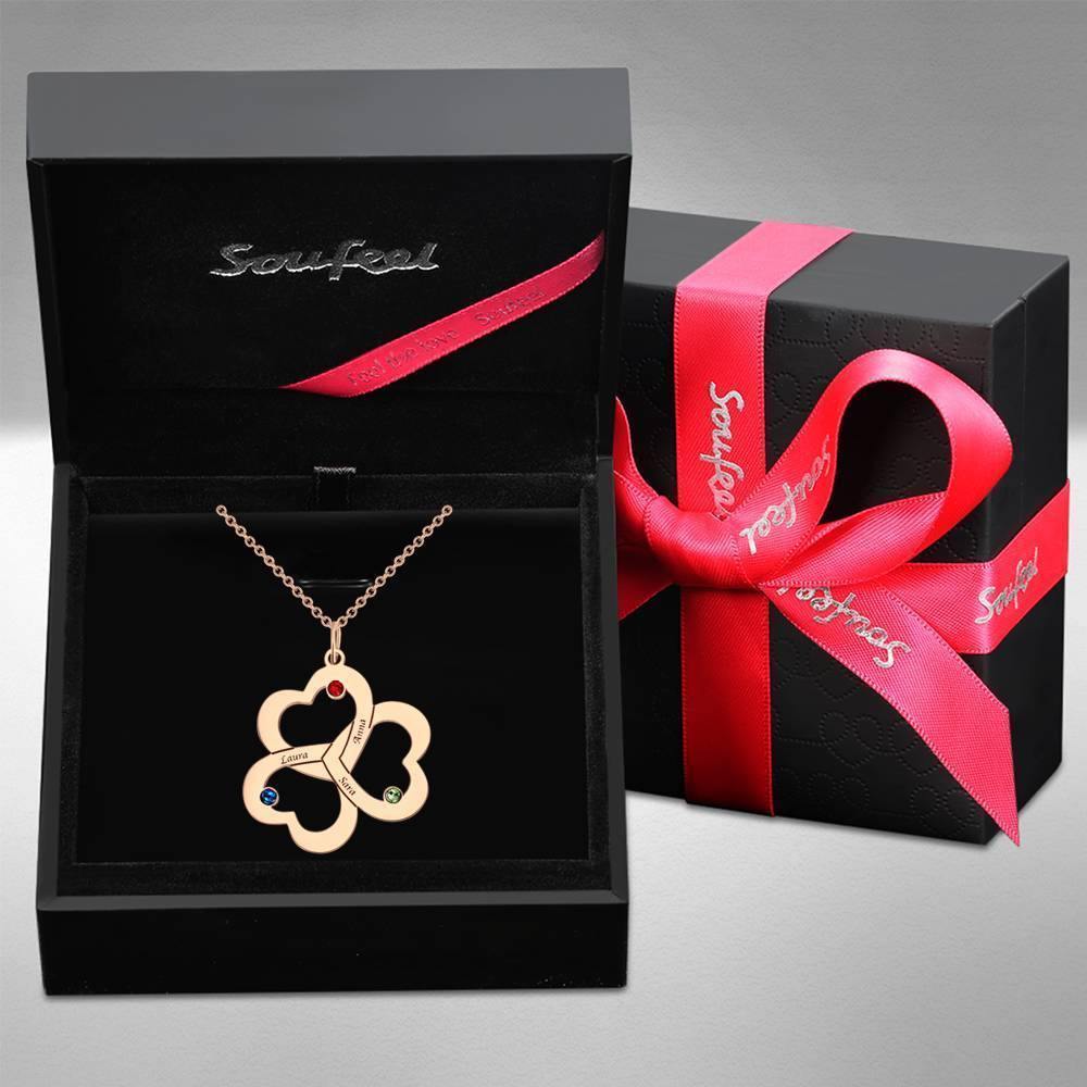 Custom Birthstone Necklace with Engraving, Three Heart Necklace Rose Gold Plated - Silver - soufeelus