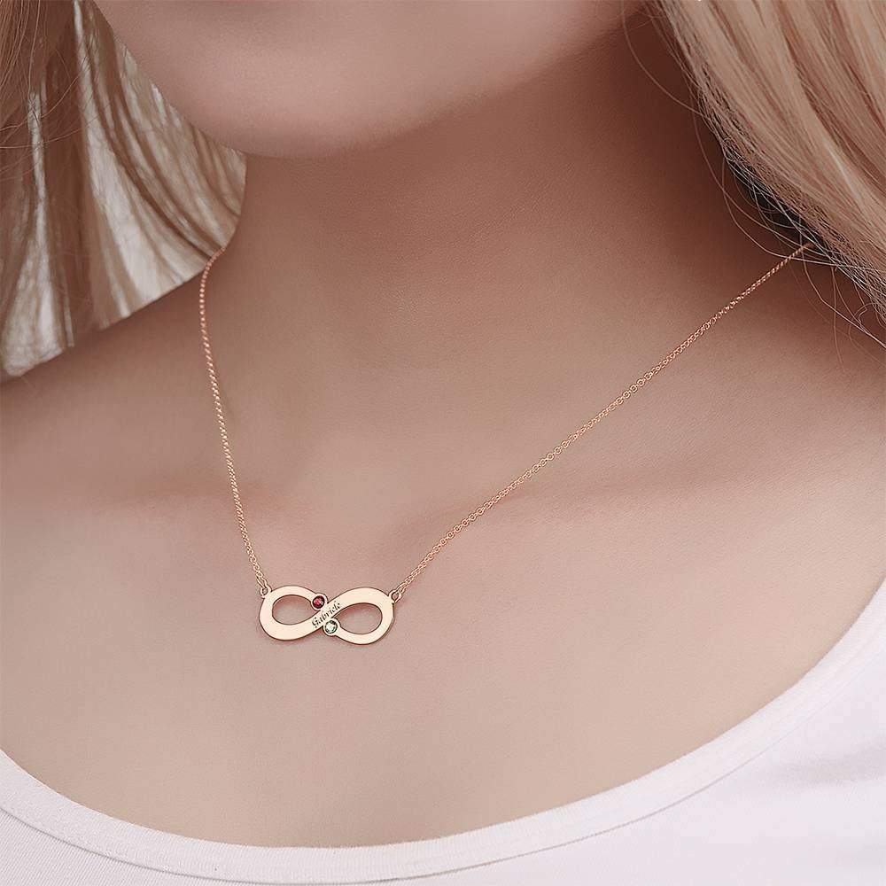 Custom Engraved Necklace, Birthstone Infinity Necklace Rose Gold Plated - Silver - soufeelus