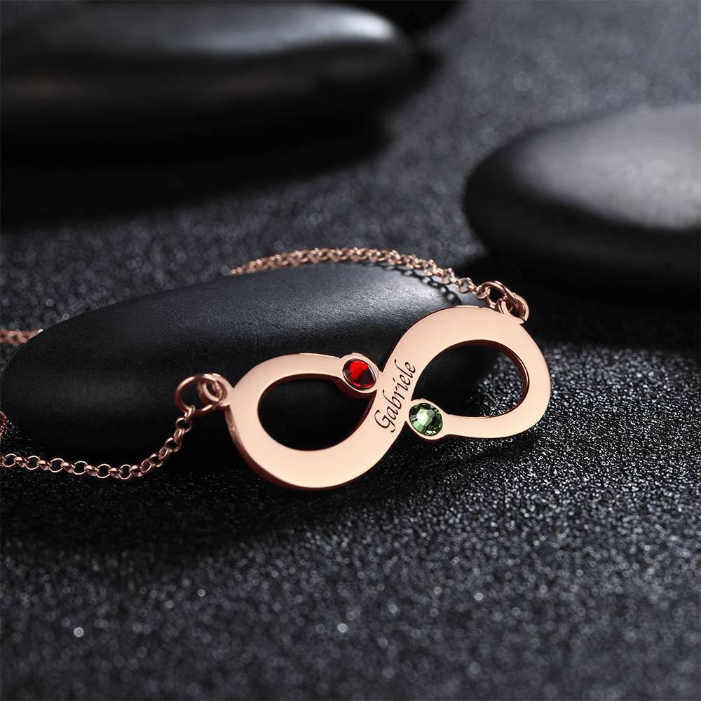 Custom Engraved Necklace, Birthstone Infinity Necklace Rose Gold Plated - Silver - soufeelus