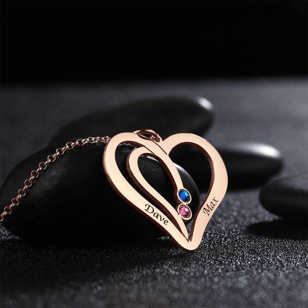 Engraved Necklace with Birthstone,  Perfect Gift Custom Necklace Rose Gold Plated - Silver - soufeelus