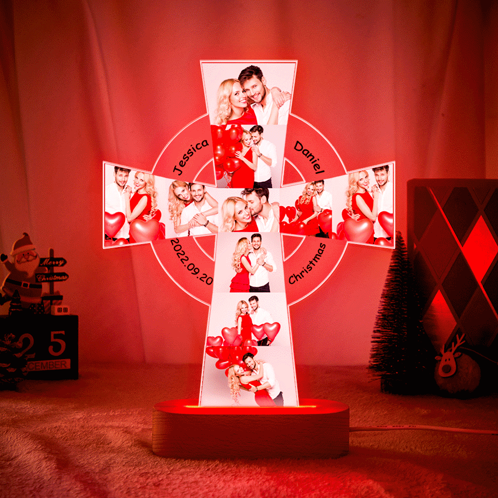 Custom Photo Engraved Cross Night Light Personalized Acrylic Lamp Gift for Lover - soufeelus
