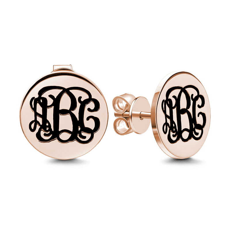 Engraved Monogram Earrings Rose Gold Plated Silver - soufeelus