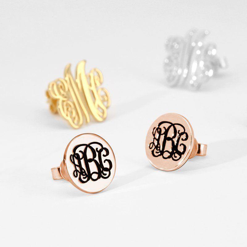 Engraved Monogram Earrings Rose Gold Plated Silver - soufeelus