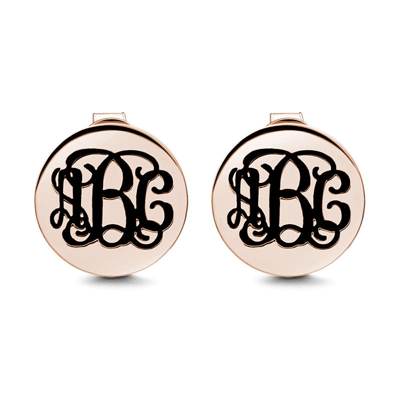 Engraved Monogram Earrings Rose Gold Plated Silver - soufeelus