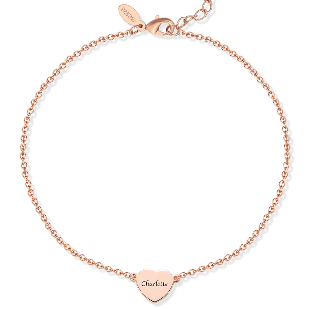 Engraved Heart Anklet Rose Gold Plated Silver - soufeelus