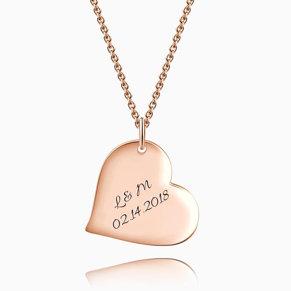 Engraved Heart Necklace Rose Gold Plated Silver - soufeelus