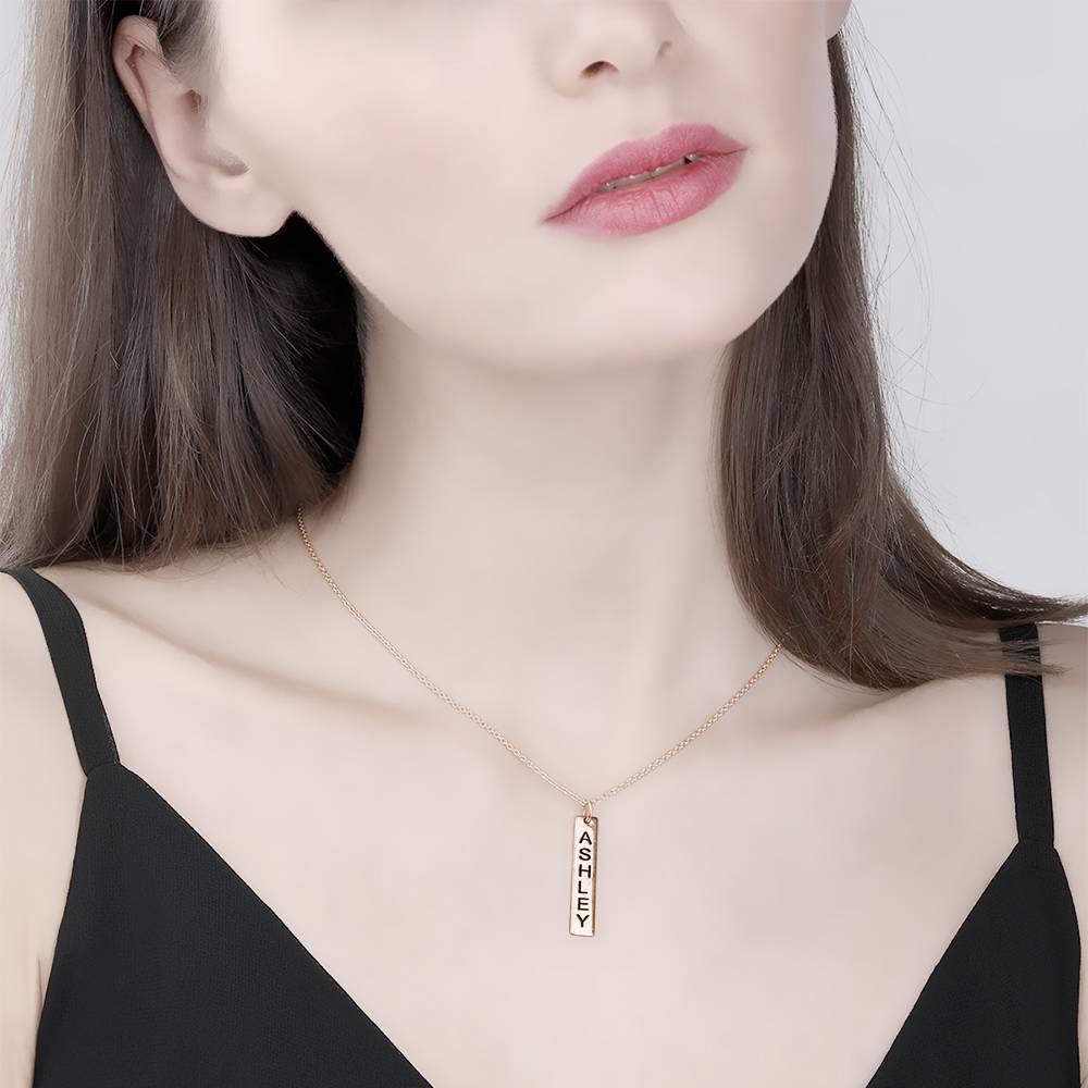 Vertical Bar Necklace with Engraving Rose Gold Plated Silver - soufeelus