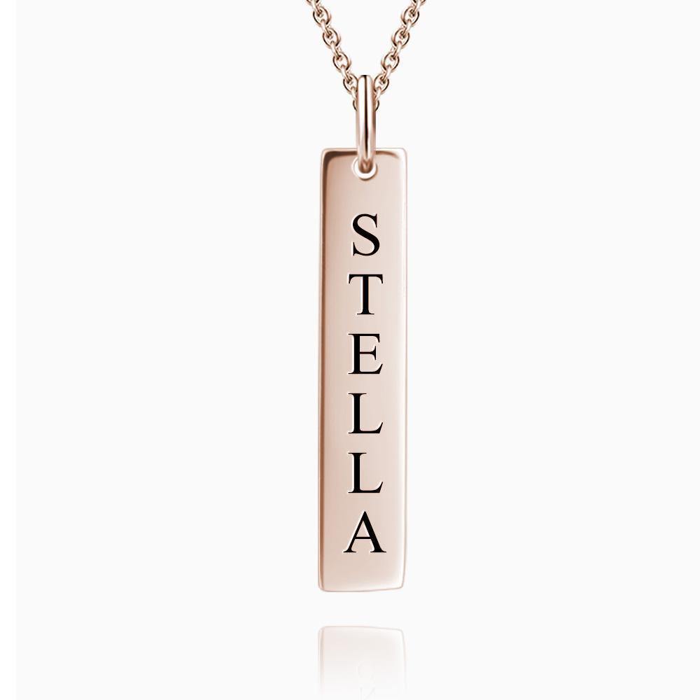 Vertical Bar Necklace with Engraving Rose Gold Plated Silver - soufeelus