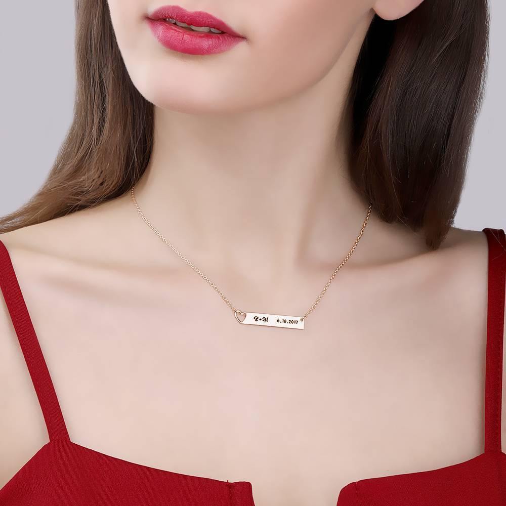 Heart Bar Necklace with Engraving Rose Gold Plated Silver - soufeelus