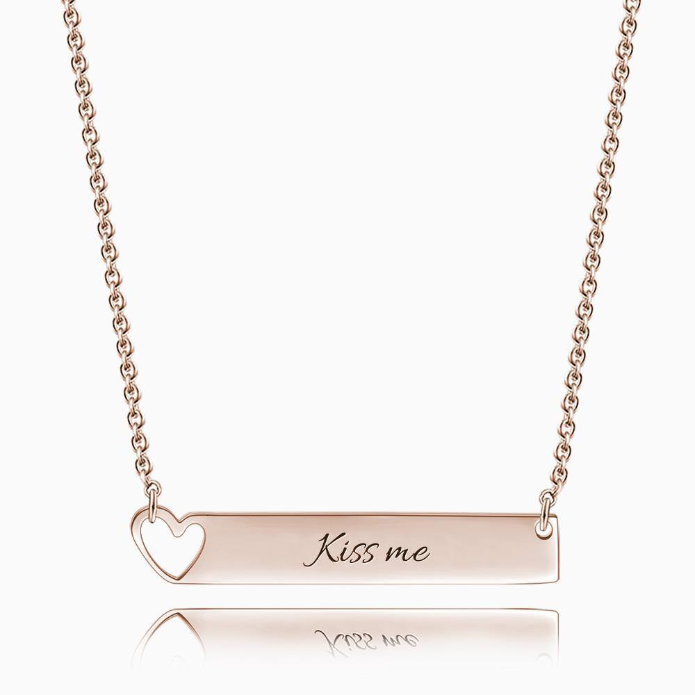 Heart Bar Necklace with Engraving Rose Gold Plated Silver - soufeelus