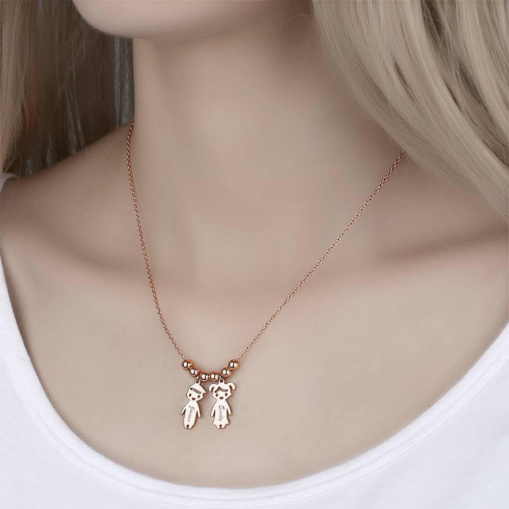 Mother's Necklace with Children Charms Rose Gold Plated Silver - soufeelus