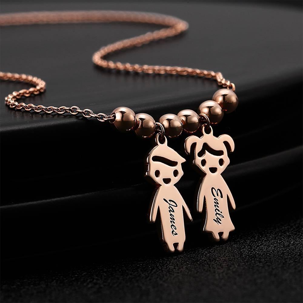 Mother's Necklace with Children Charms Rose Gold Plated Silver - soufeelus