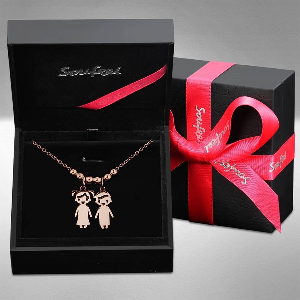 Mother's Necklace with Children Charms Rose Gold Plated Silver - soufeelus