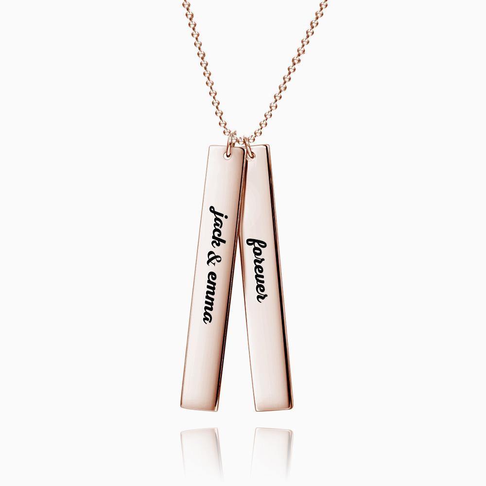 Vertical Two Bar Necklace with Engraving Rose Gold Plated Silver - soufeelus