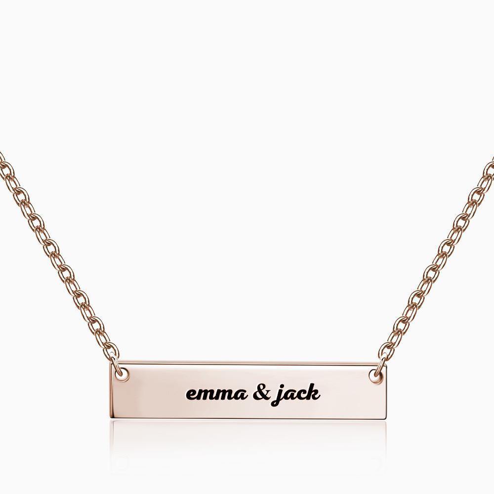 Engraved Bar Necklace Rose Gold Plated Silver - soufeelus