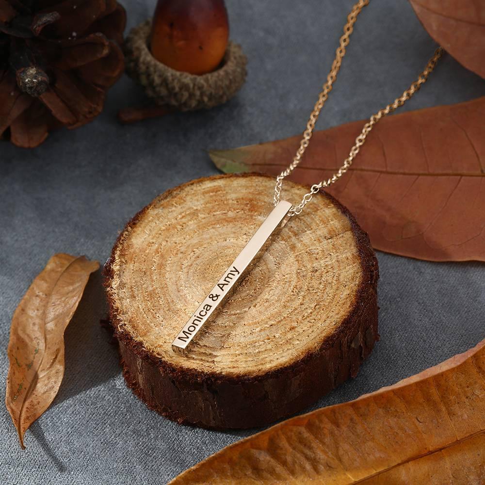 3D Engraved Vertical Bar Necklace Rose Gold Plated Silver - soufeelus