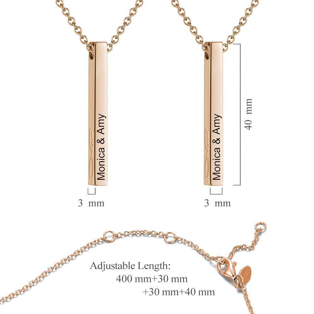 3D Engraved Vertical Bar Necklace Rose Gold Plated Silver - soufeelus