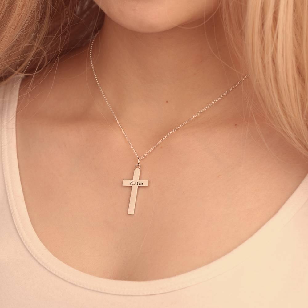 Engraved Necklace Cross Necklace Rose Gold Plated - Silver - soufeelus