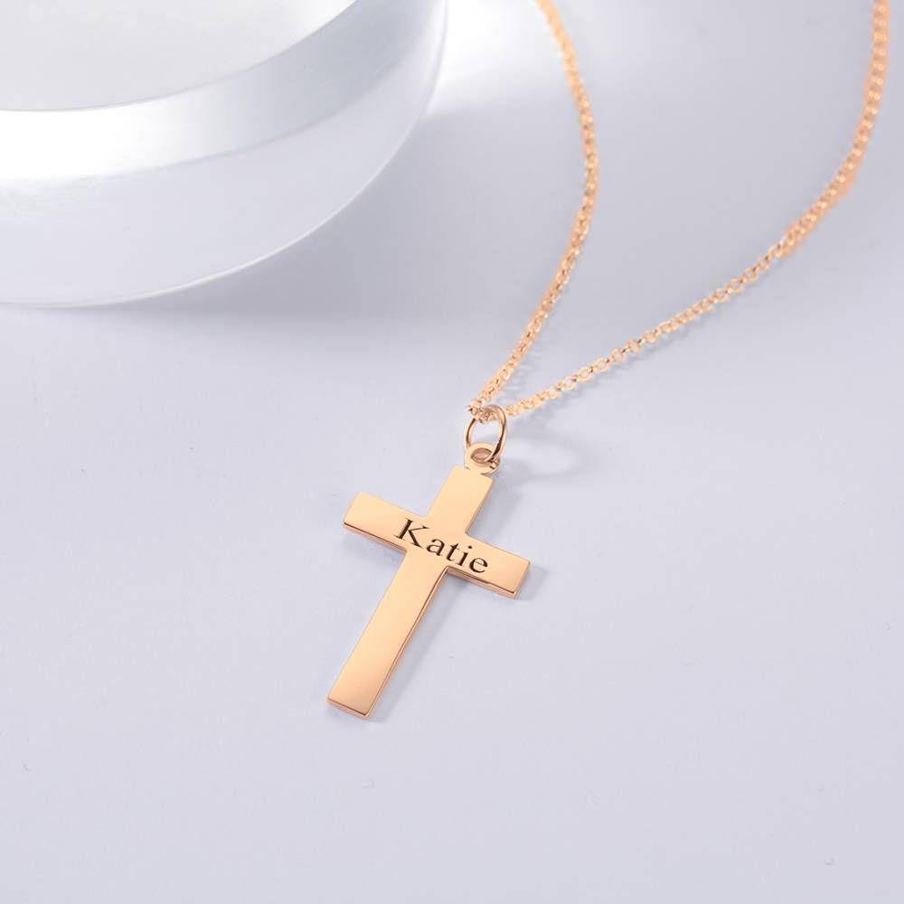 Engraved Necklace Cross Necklace Rose Gold Plated - Silver - soufeelus
