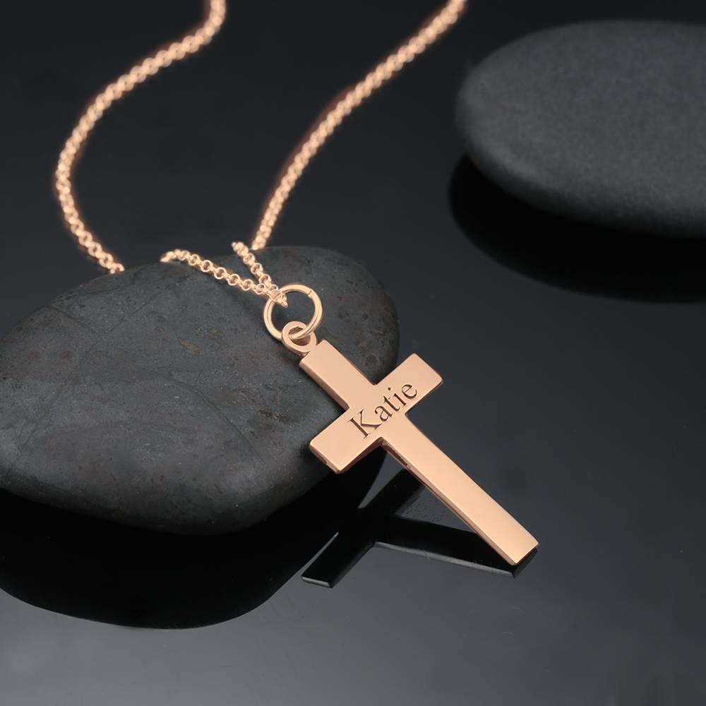 Engraved Necklace Cross Necklace Rose Gold Plated - Silver - soufeelus