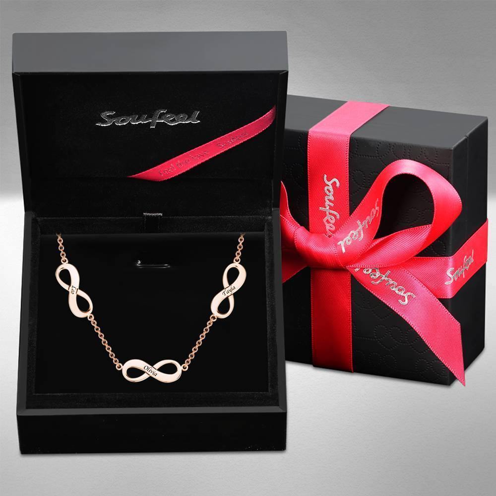 Infinity Engraved Necklace Three Names Rose Gold Plated - soufeelus