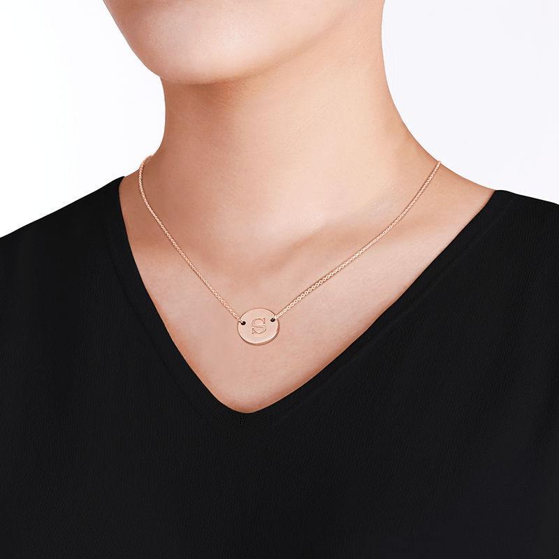 Engraved Coin Initial Necklace Rose Gold Plated Silver - soufeelus