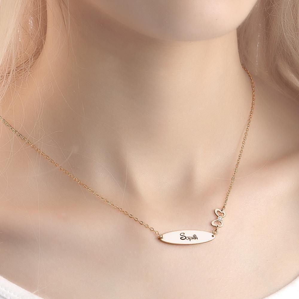 Engraved Necklace with Little Bow Memorial Gift For Girl Rose Gold Plated - soufeelus