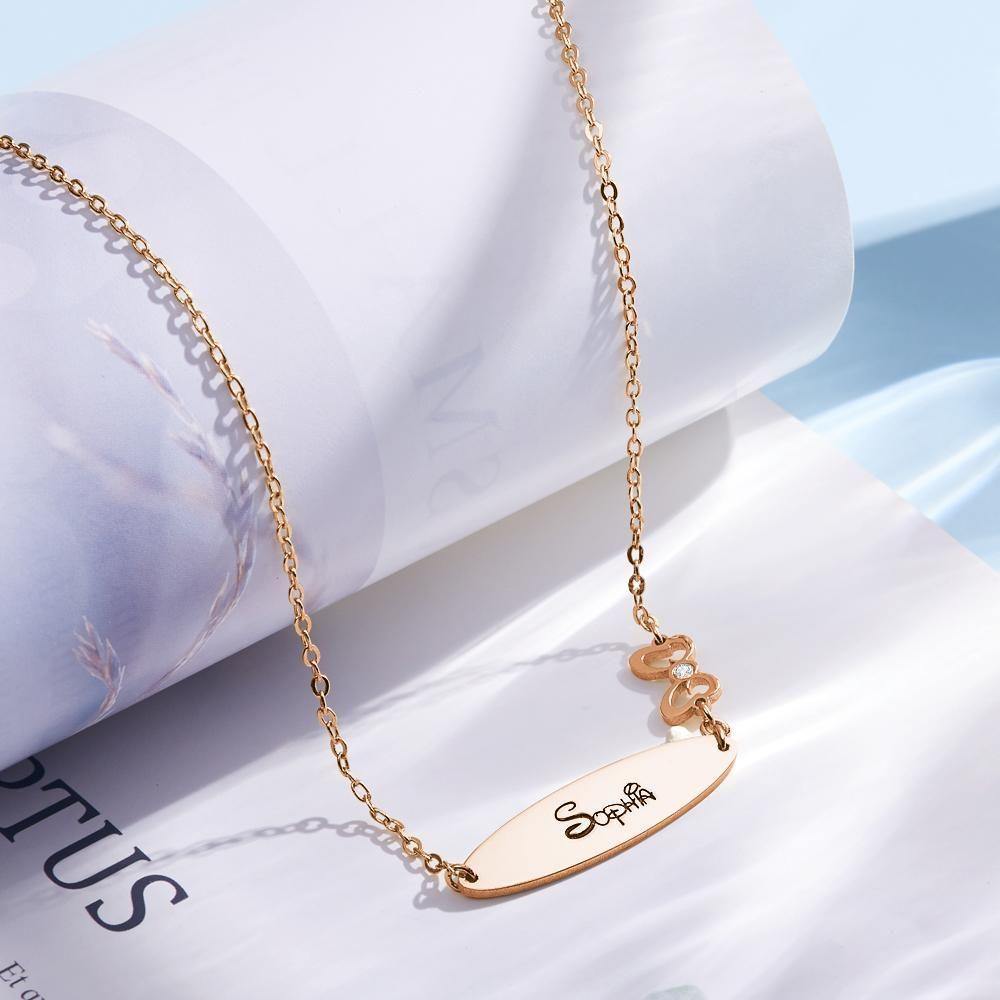 Engraved Necklace with Little Bow Memorial Gift For Girl Rose Gold Plated - soufeelus