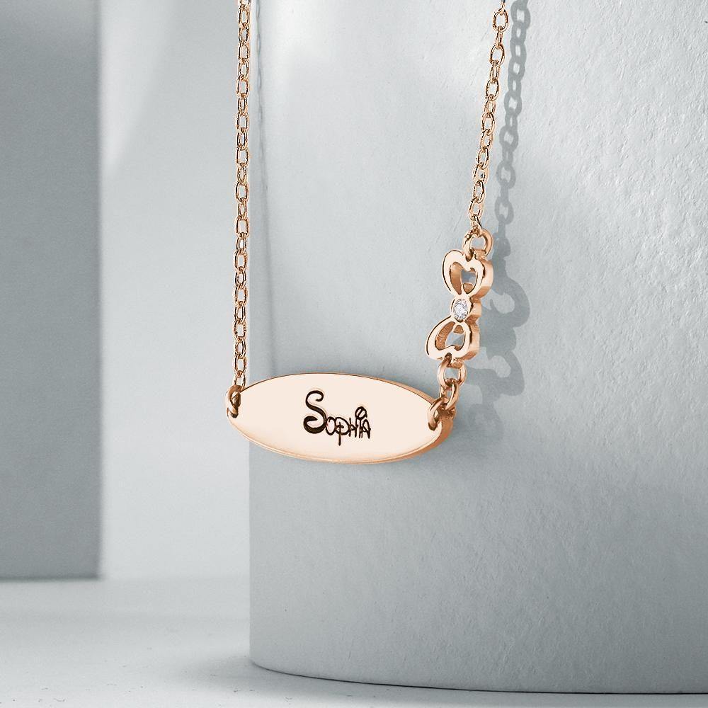 Engraved Necklace with Little Bow Memorial Gift For Girl Rose Gold Plated - soufeelus