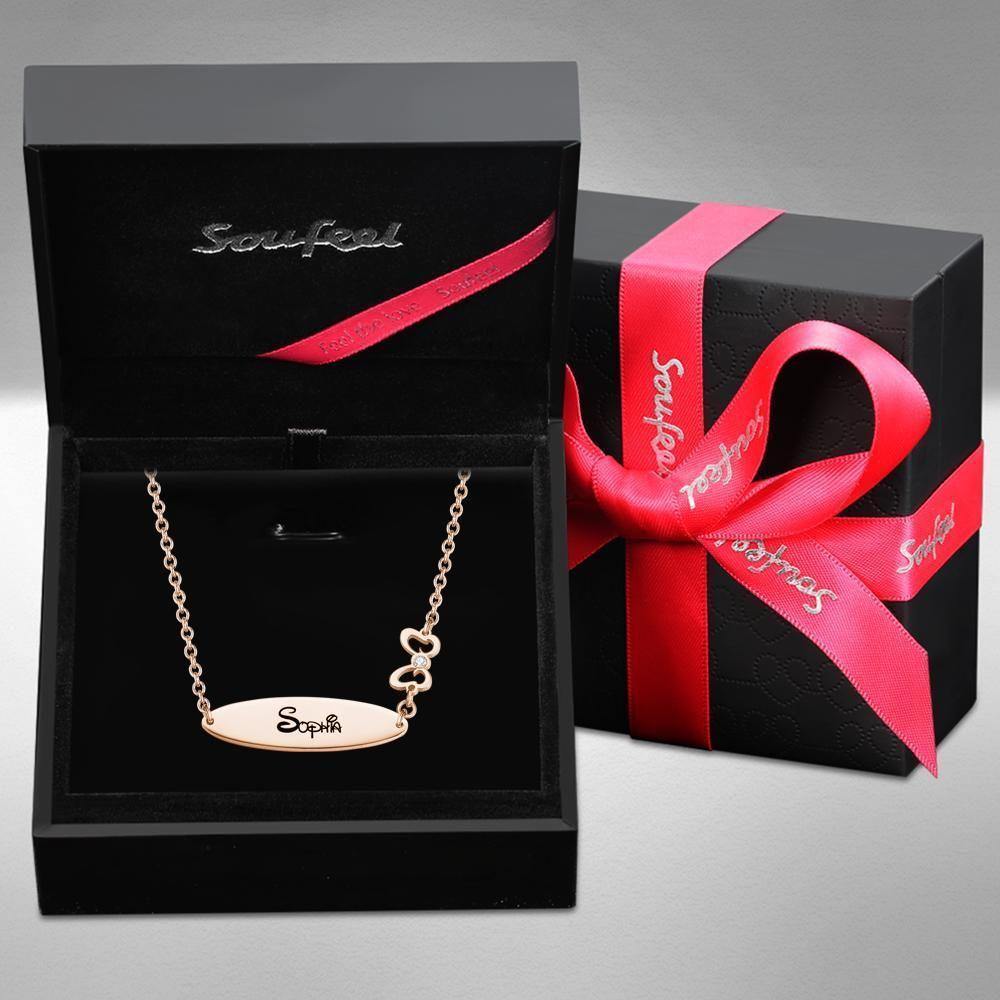 Engraved Necklace with Little Bow Memorial Gift For Girl Rose Gold Plated - soufeelus