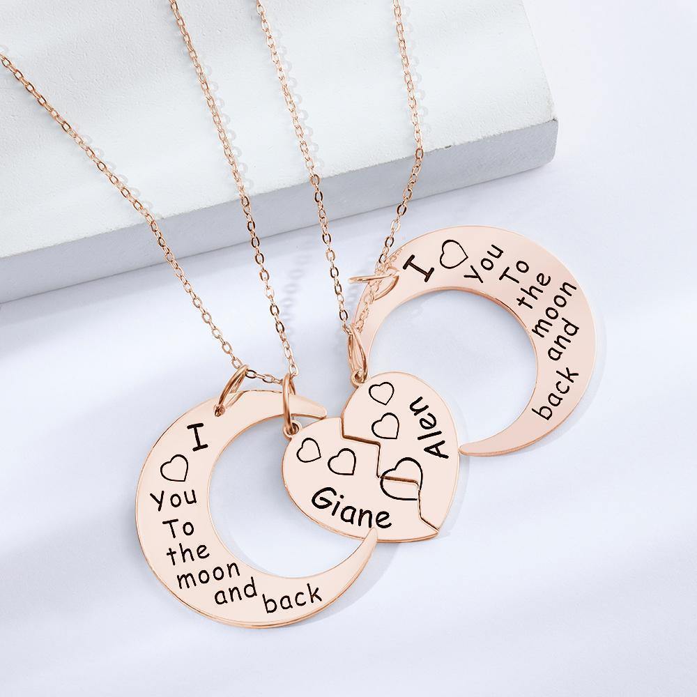 Engraved Necklace Couple's Necklace Interlocking Broken Heart Rose Gold - soufeelus