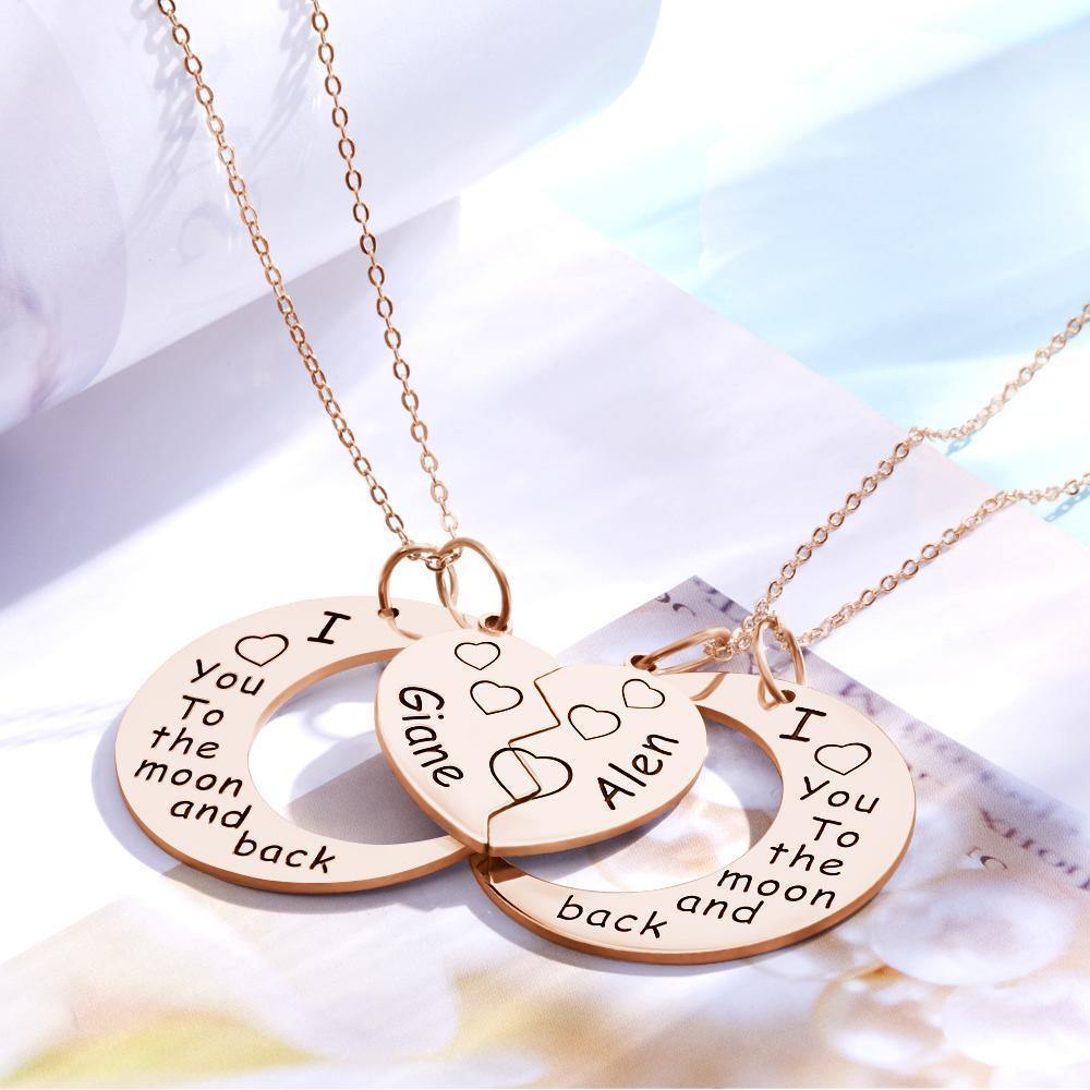 Engraved Necklace Couple's Necklace Interlocking Broken Heart Rose Gold - soufeelus