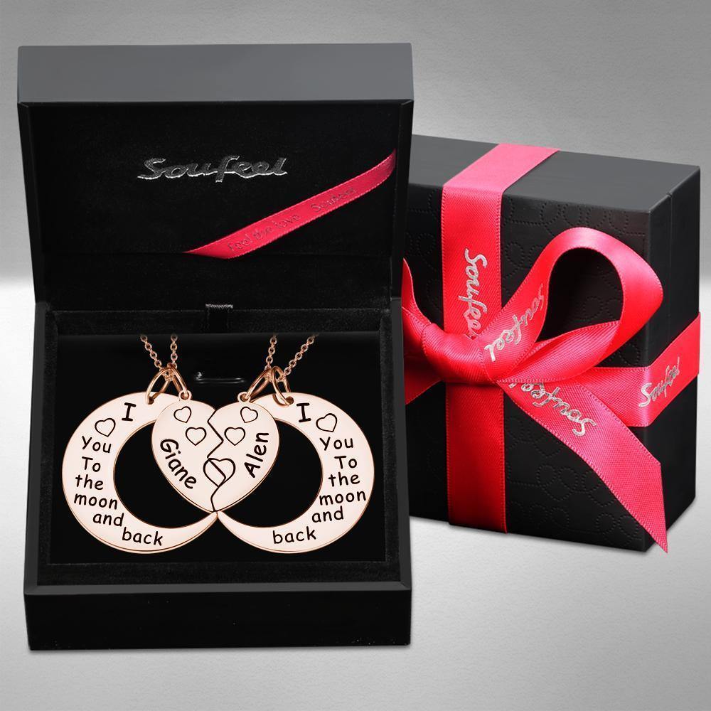 Engraved Necklace Couple's Necklace Interlocking Broken Heart Rose Gold - soufeelus