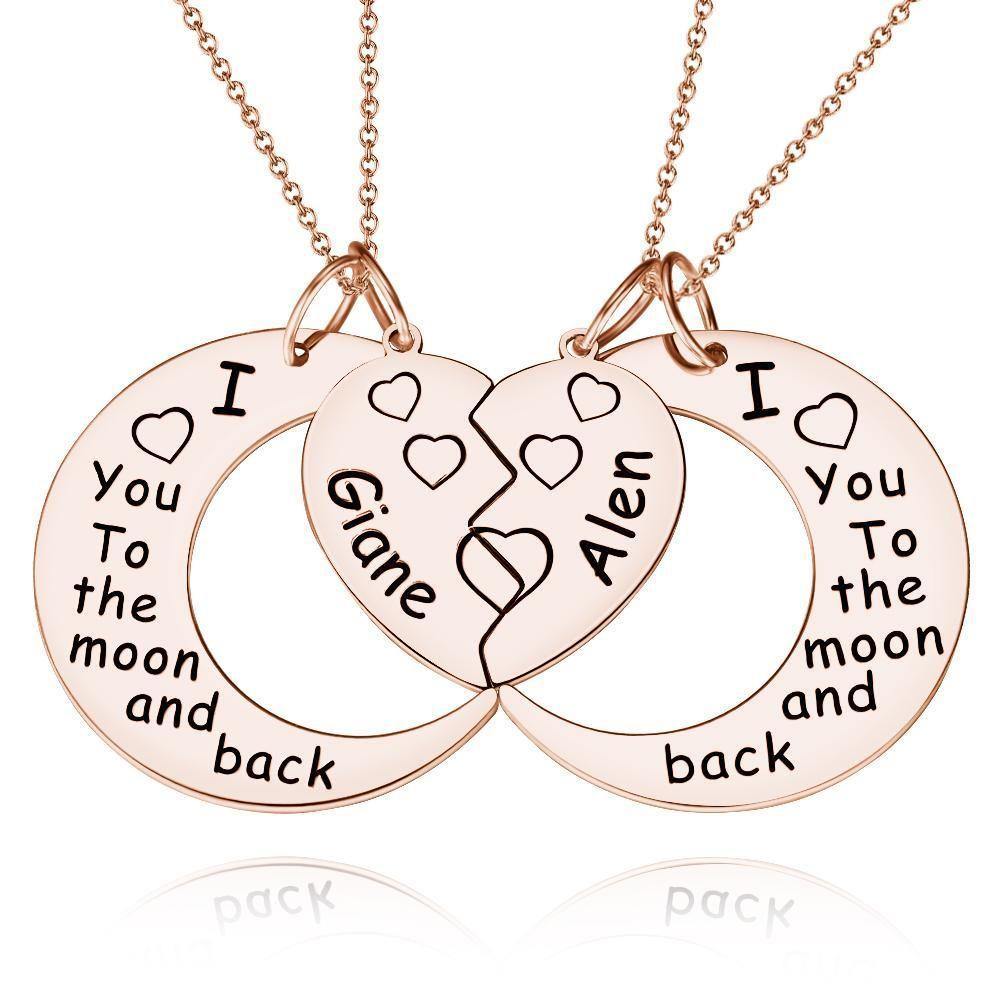 Engraved Necklace Couple's Necklace Interlocking Broken Heart Rose Gold - soufeelus