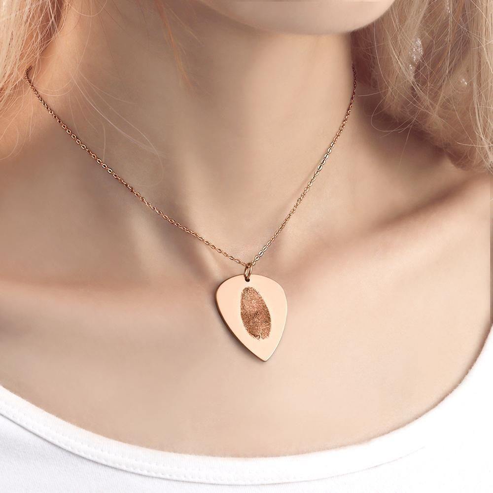 Actual Fingerprint Necklace Guitar Pick Necklace Memorial Gift for Him Rose Gold Plated - soufeelus