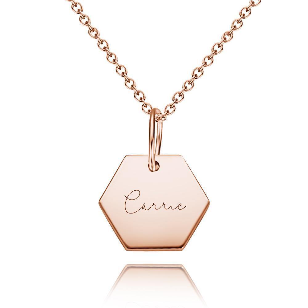Hexagon Tag Necklace Engraved Necklace for Her Rose Gold Plated - soufeelus
