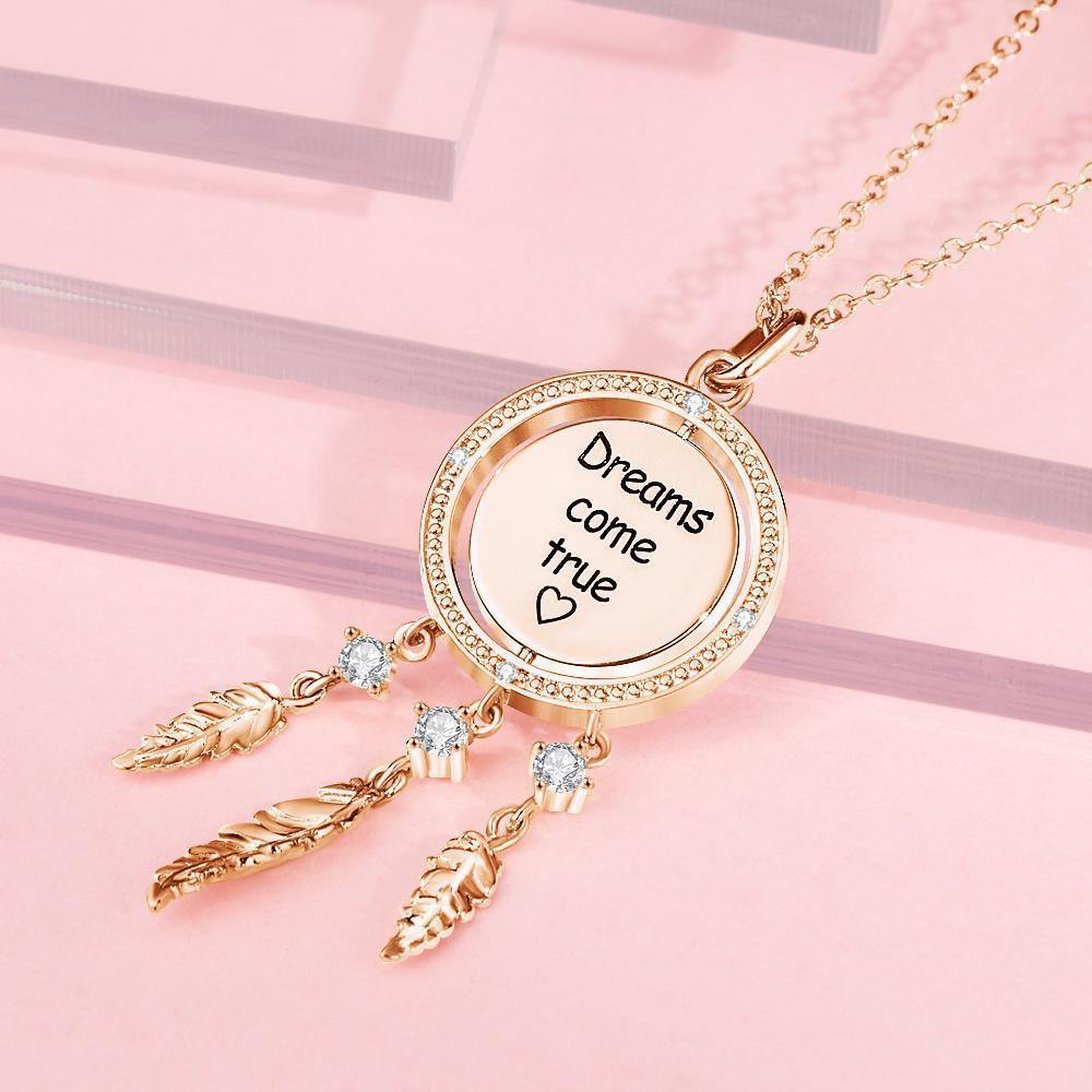 Engraved Necklace Dream Catcher Necklace Wishing Dream Gift for Her Rose Gold Plated Silver - soufeelus