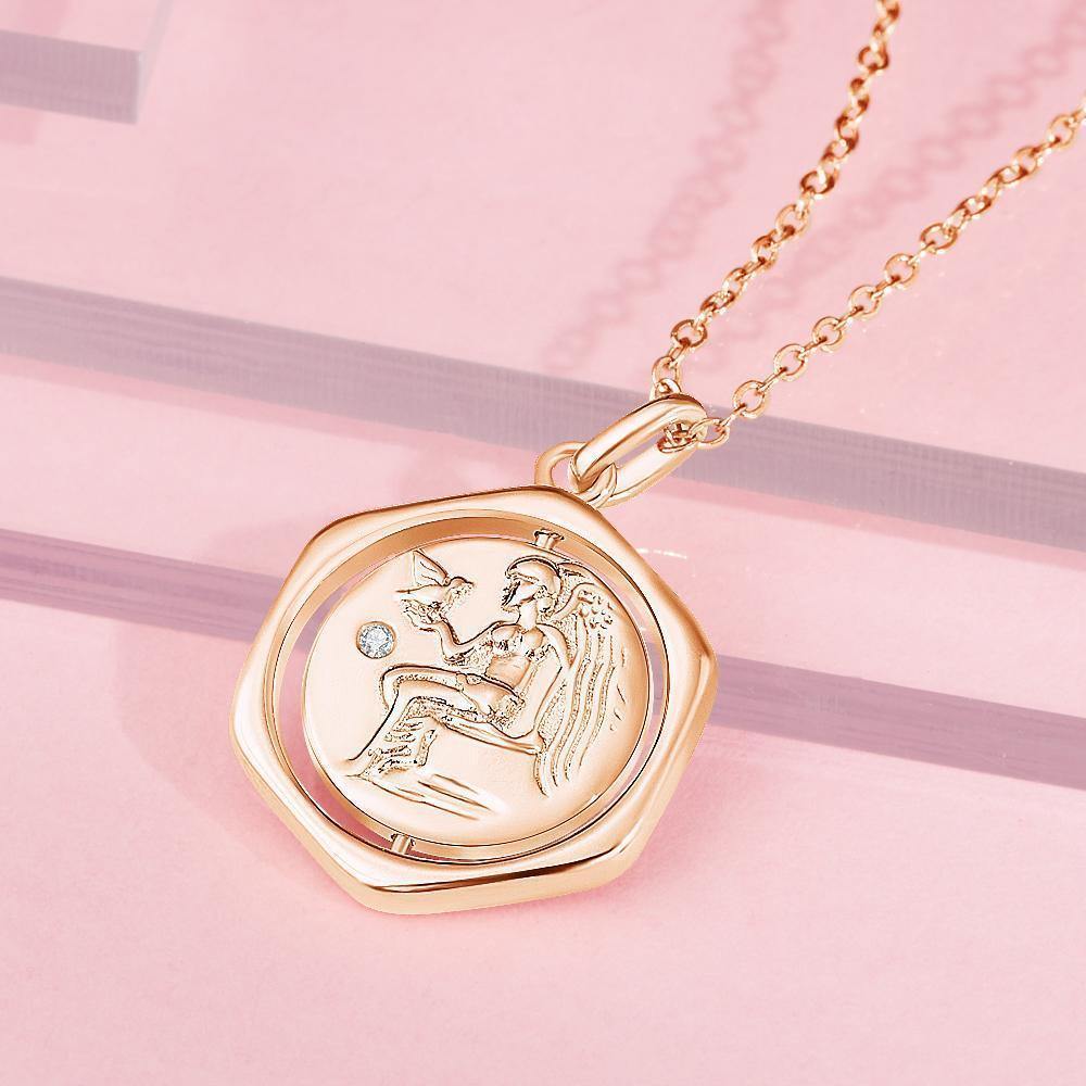 Engraved Necklace Victory Wishing Coin Necklace Gift for Her Rose Gold Plated Silver - soufeelus