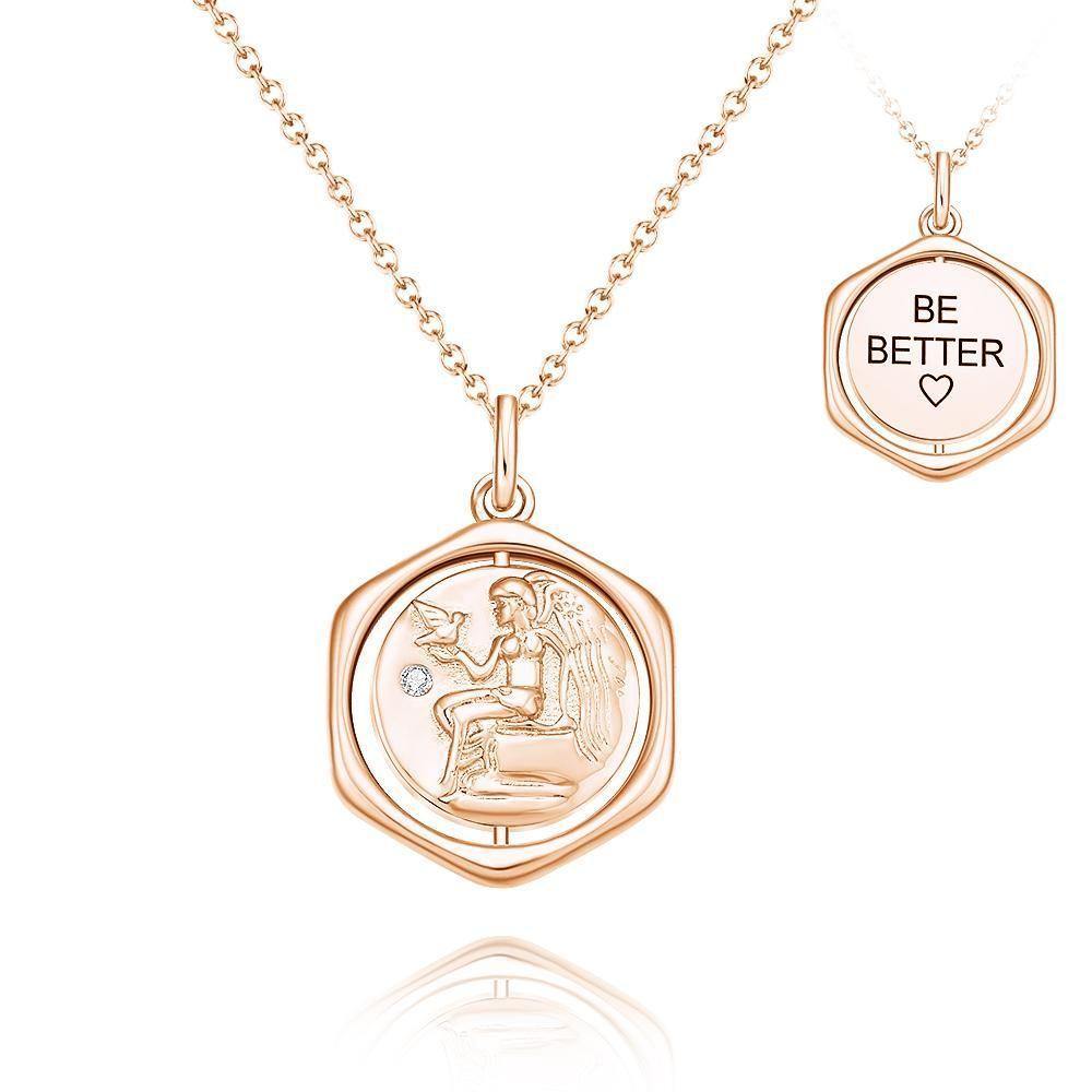 Engraved Necklace Victory Wishing Coin Necklace Gift for Her Rose Gold Plated - soufeelus
