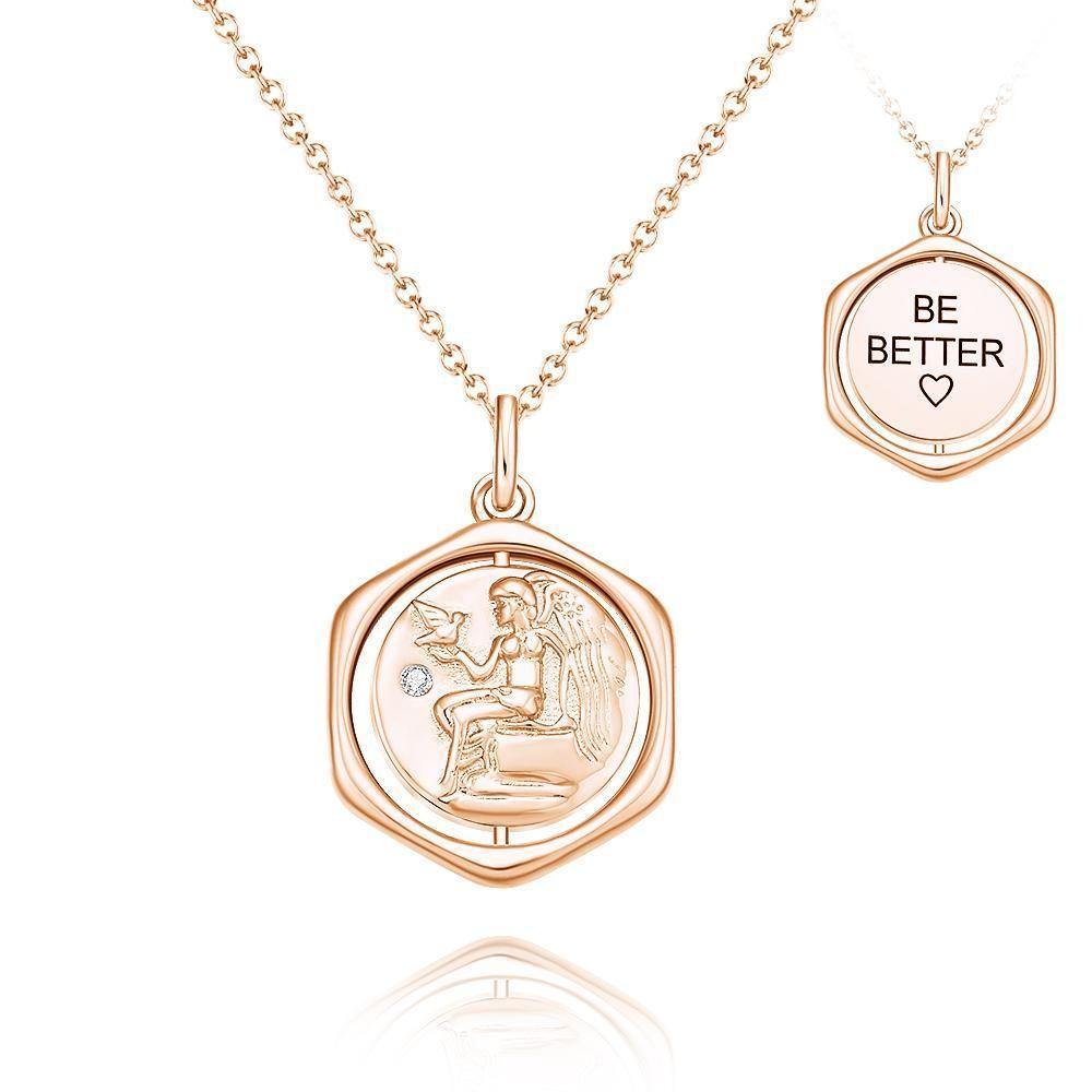 Engraved Necklace Victory Wishing Coin Necklace Gift for Her Rose Gold Plated Silver - soufeelus