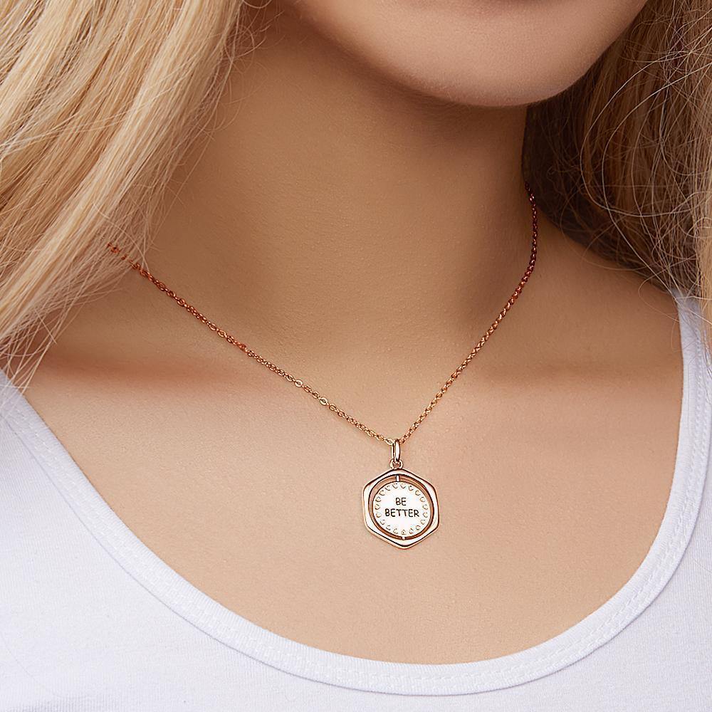 Engraved Necklace Wishing Coin Seal Necklace Gift for Her Rose Gold Plated Silver - soufeelus