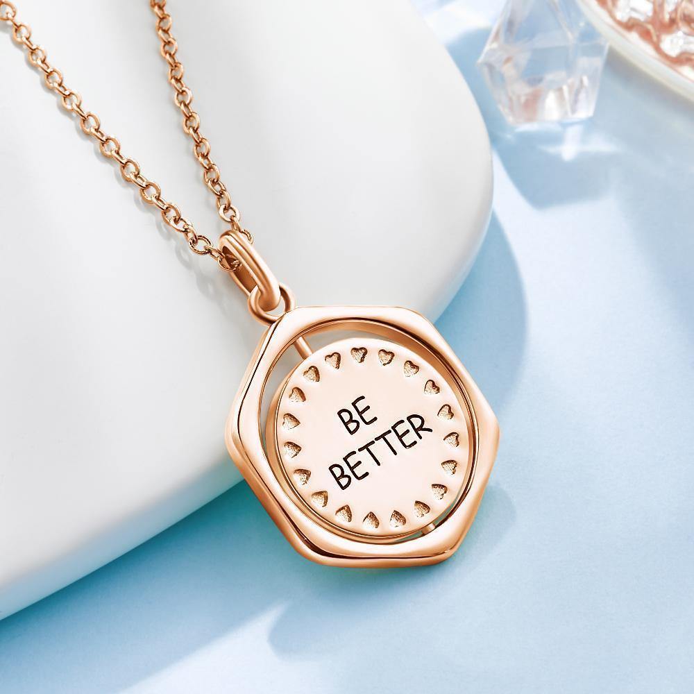 Engraved Necklace Wishing Coin Seal Necklace Gift for Her Rose Gold Plated Silver - soufeelus