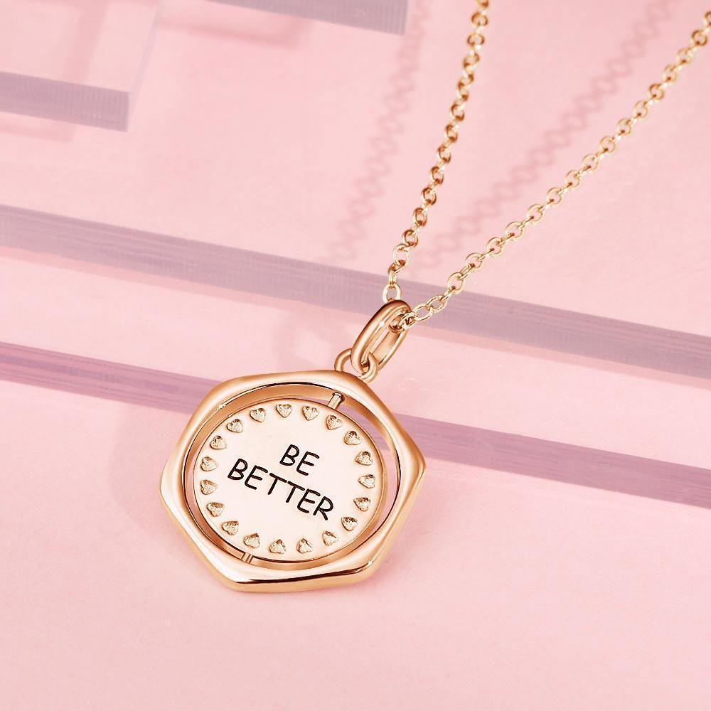 Engraved Necklace Wishing Coin Seal Necklace Gift for Her Rose Gold Plated Silver - soufeelus