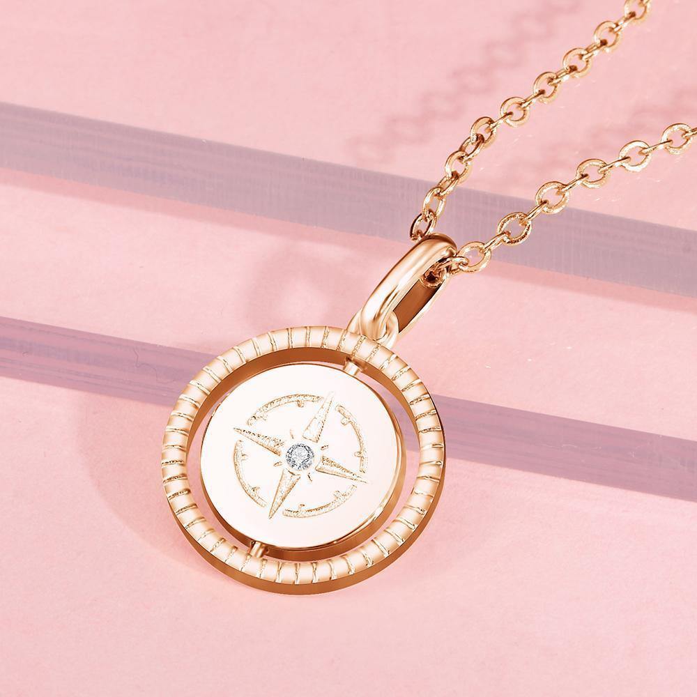 Engraved Necklace Guide Coin Necklace Gift for Her Rose Gold Plated Silver - soufeelus