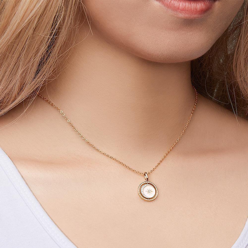 Engraved Necklace Blessing Coin Necklace Gift for Her Rose Gold Plated Silver - soufeelus